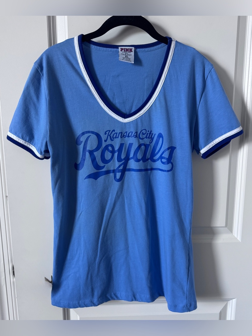 PINK Victoria's Secret Light Blue V-Neck Play Ball-Kansas City Royals Tee-XL